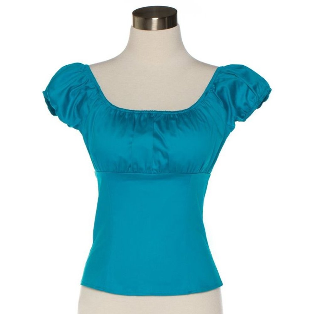 Pinup Girl Couture- Bright Blue Peasant Top